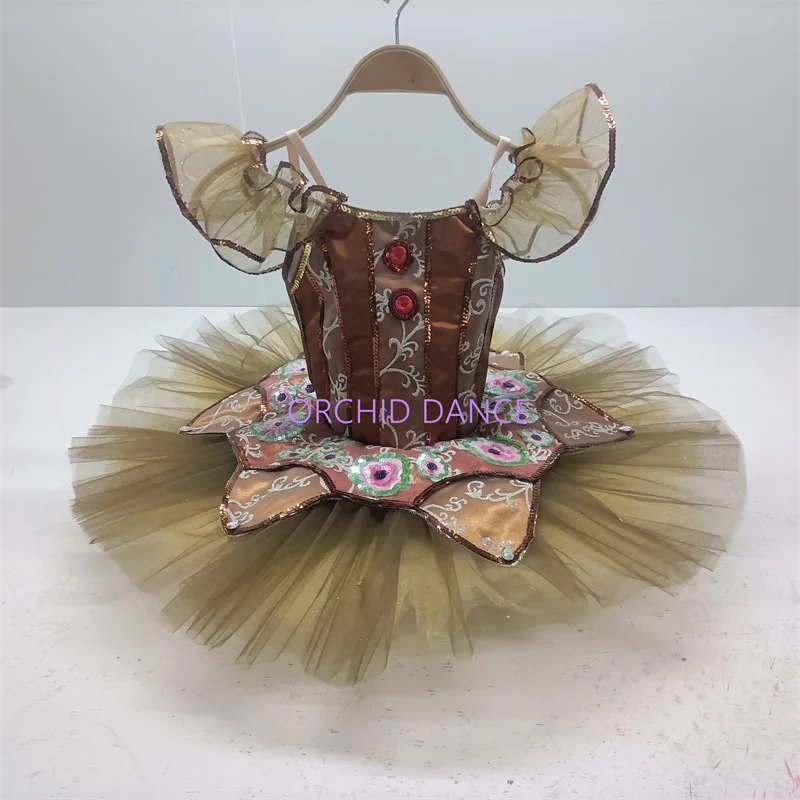 

Professional High Quality 7 Layers Custom Size Kids Girls Stage Performance Wear Brown Ballet Tutu Dance Costumes