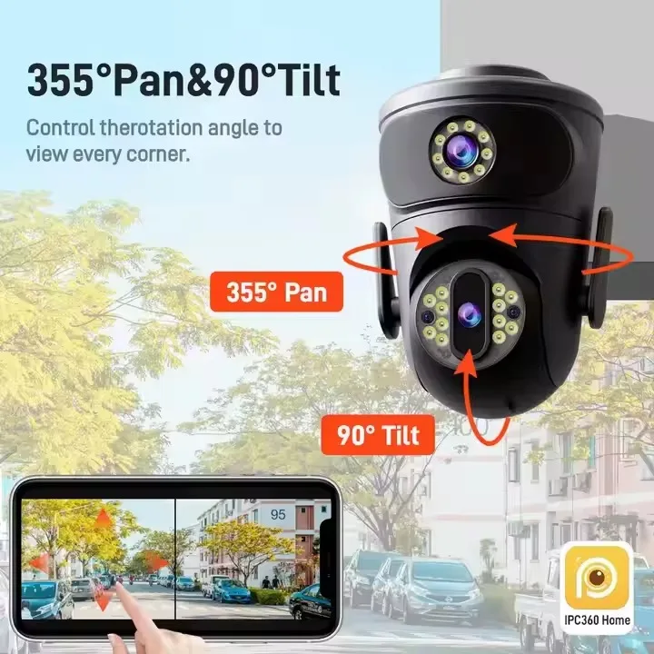

2K 8MP Wi-Fi камера безопасности для улицы с двумя объективами и двойным экраном 360 ° Беспроводная IP-камера видеонаблюдения IPC360 для дома
