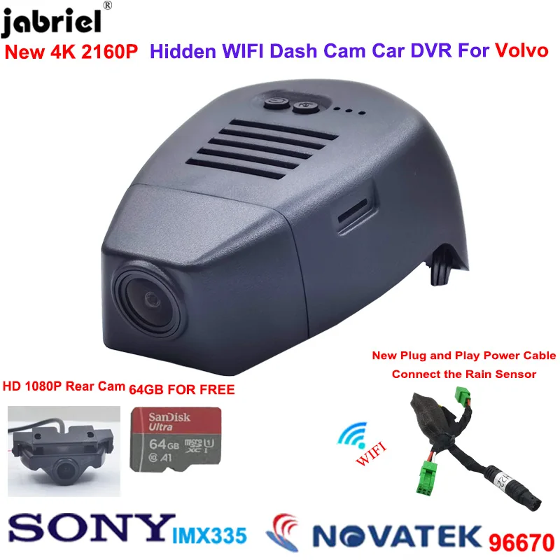 

2160P 4K Wifi Car Dvr Dash Cam Front and Rear Camera For Volvo v60 T5 T6 For Volvo s60 T5 T6 T8 2019 2020 2021 2022 Dashcam 2K