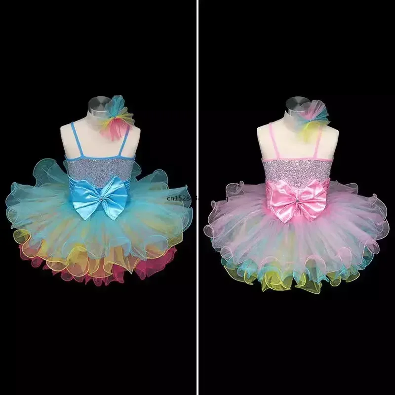 Kids Girls Sequins Jazz Dancewear Costume Ballet Modern Dance Performing Clothes Children Ballet Tutu Dress Dancewear