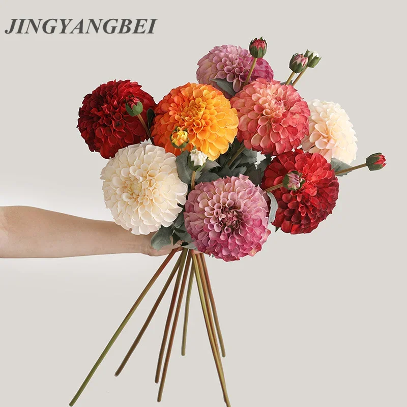 2 Heads Vintage Dahlia Artificial Flower Silk Flower Fushouju Home Garden Weeding Christmas Deocration Room Decor Flower Wall