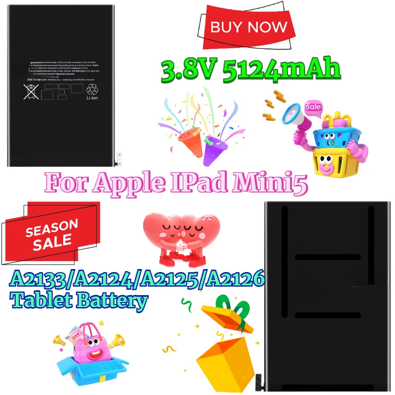 

3.8V 5124mAh for Apple IPad Mini5 A2133/A2124/A2125/A2126 Tablet Battery