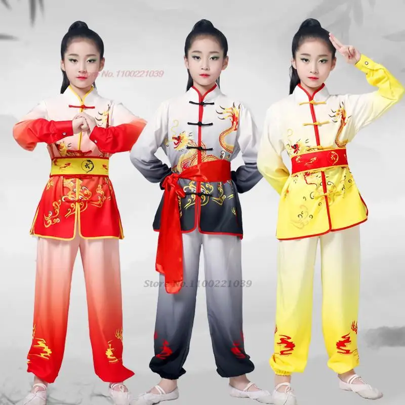 

2024 chinese vintage wushu clothes dragon print uniform wushu kung fu clothing martial arts wing chun suit oriental tai chi set