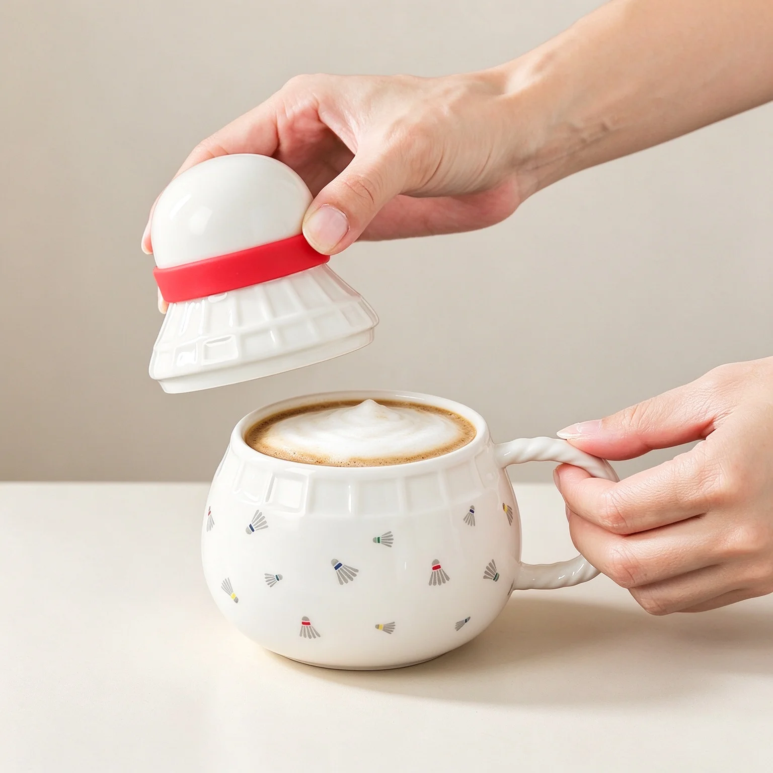 Creative Badminton Shuttlecock Shaped Ceramic Mug With Lid & Spoon Sports Theme Coffee Tea Cup Gift Box Unique Birthday Gift