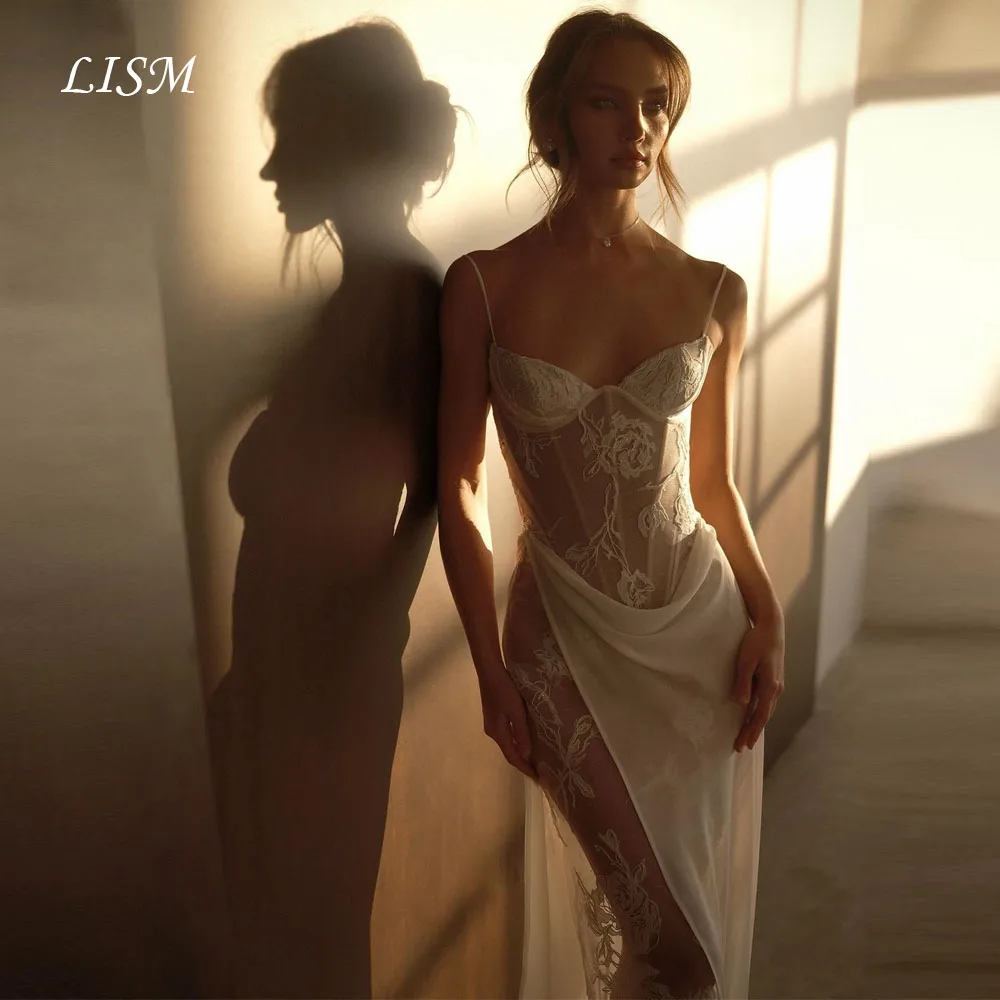 

LISM Sweetheart Mermaid Wedding Dresses Lace Silk Wedding Gown Spaghetti Strap Elegant Sexy Modern Bridal Gowns Robe de mariée