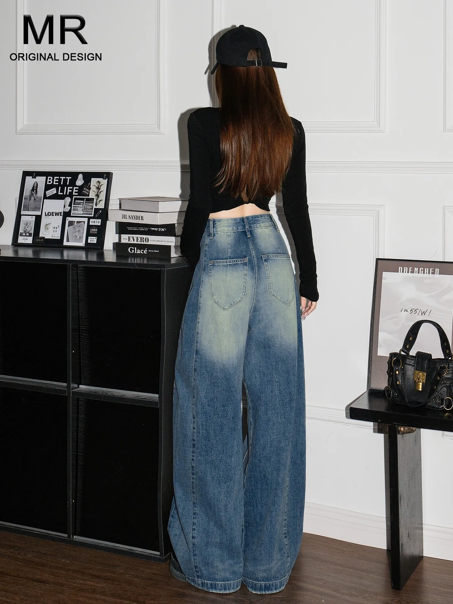 

Женские летние джинсы из денима синего цвета с широкими штанинами, свободного кроя, в пол, повседневные, с высокой талией, с карманами, в американском стиле