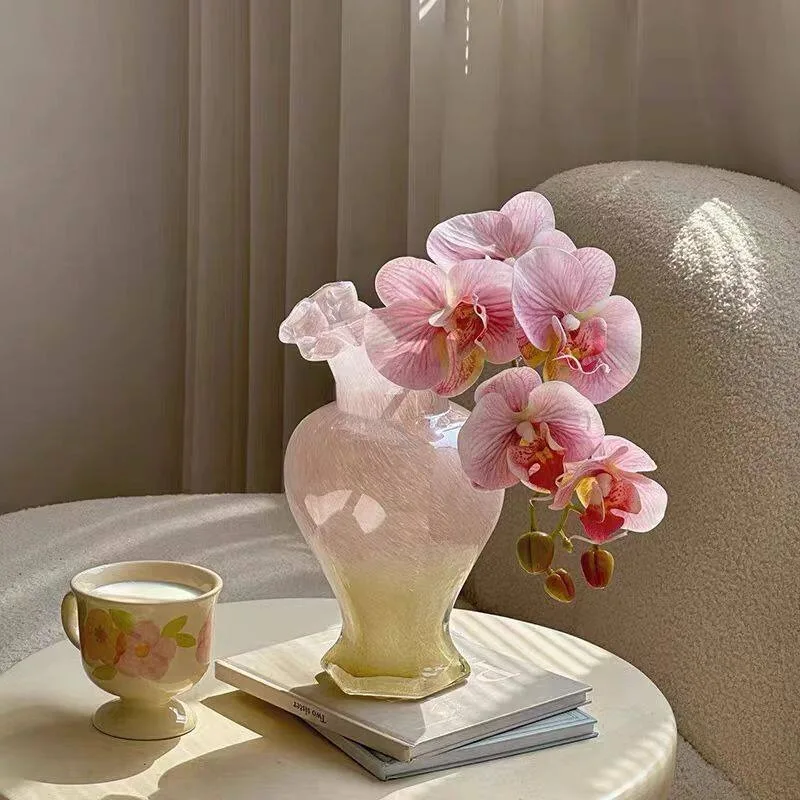 Glass vase in ancient glazed flower utensils Phalaenopsis flower arrangement living room decorative ornament