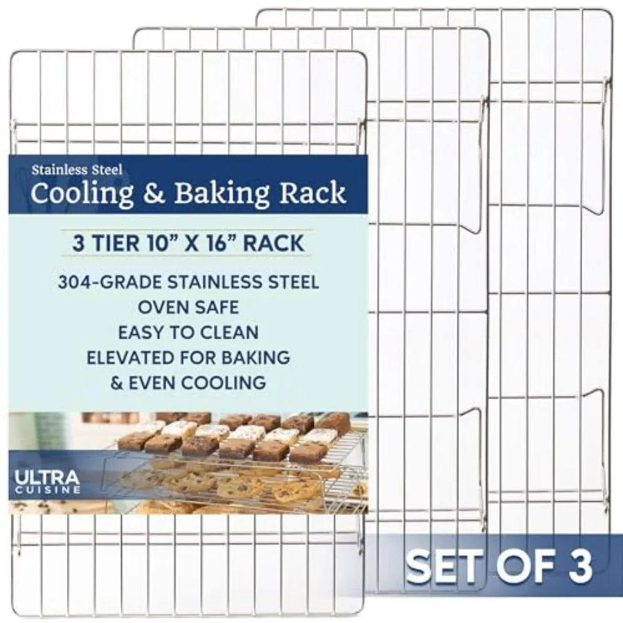 

Прочная 3-ярусная складная решетка для охлаждения и выпечки 16 x 10 дюймов - Профессиональная высококачественная решетка из 100% нержавеющей стали