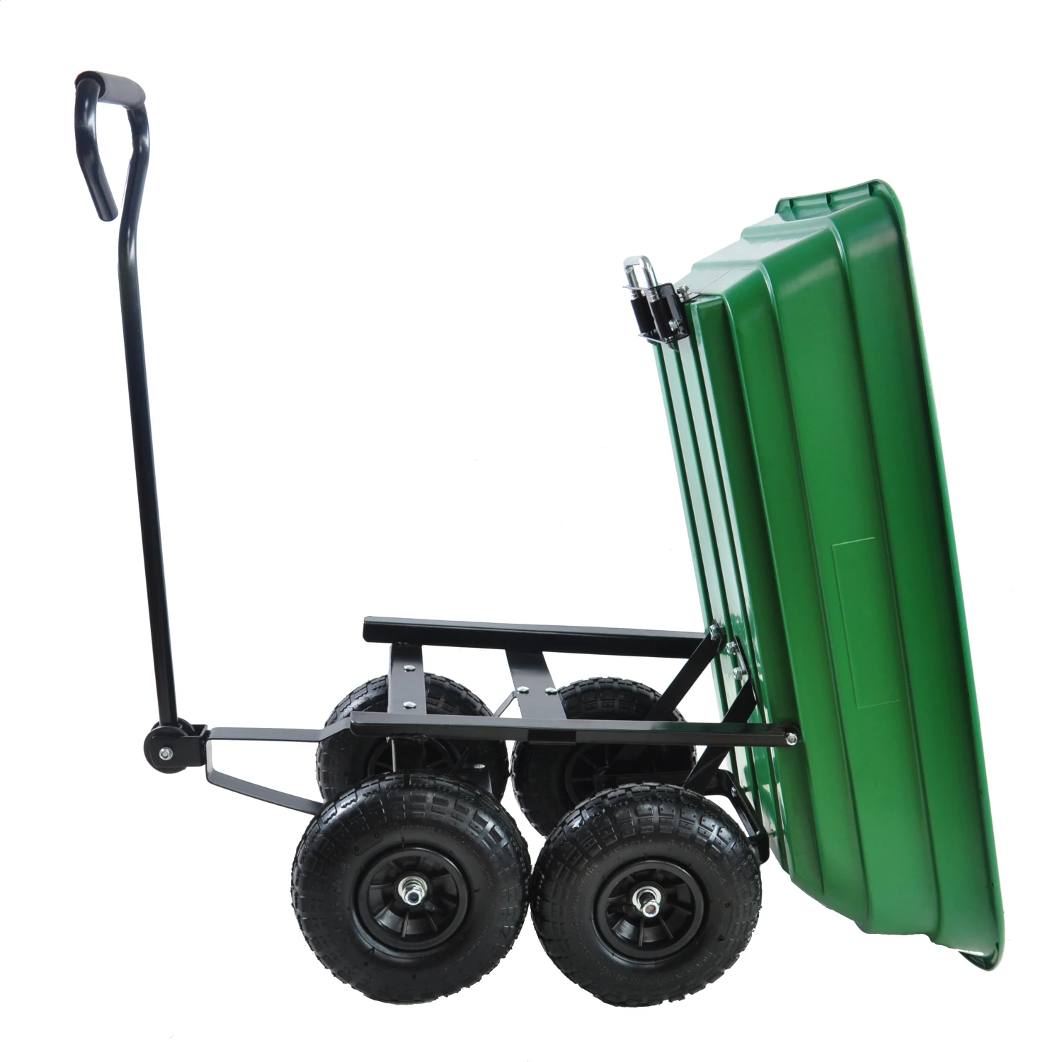 

Folding car Poly Garden dump truck with steel frame, 10 inches. Pneumatic tire, 300 pound capacity, 75 liter truck body