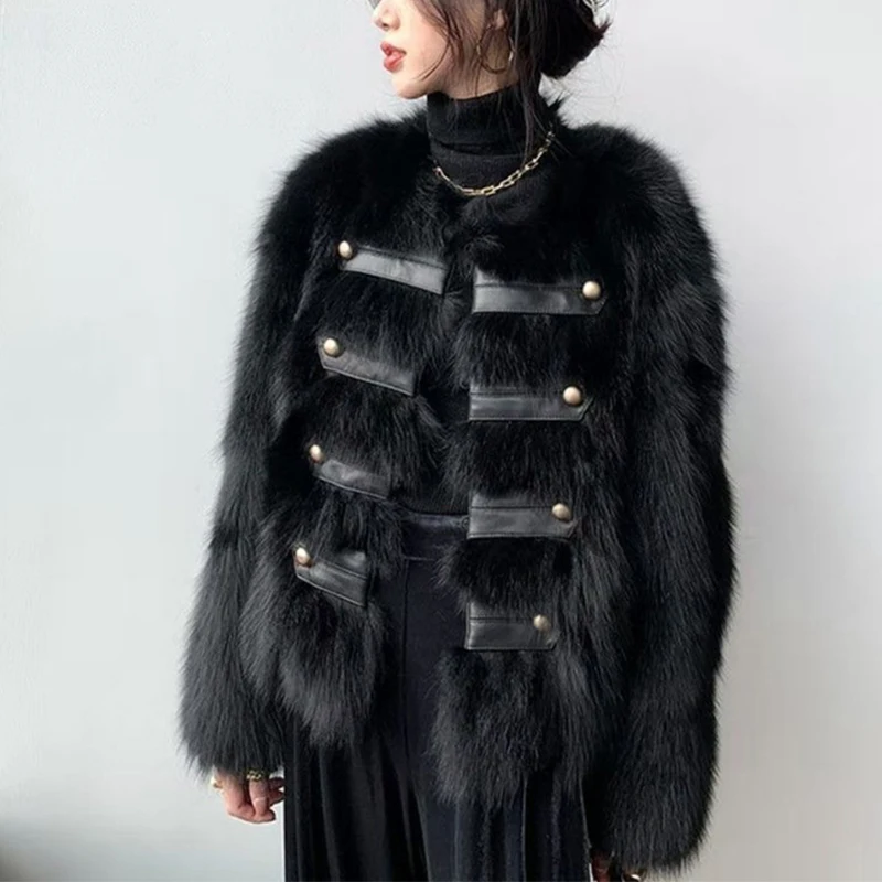 

Luxury Elegant Faux Fox Fur Coat Women's Winter Thick Warm Furry Jacket 2023 Designer Fashion Ladies Fur Jacket Overcoat