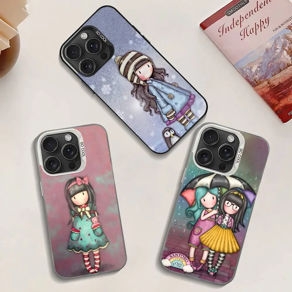 حافظة هاتف S-Santoro G-Gorjuss للفتيات حافظة هاتف أنيقة فضية مضادة للصدمات لهاتف آيفون 17,16,15,14,13,12,11 Pro Max,X,XS,XR,7,8 Plus #2