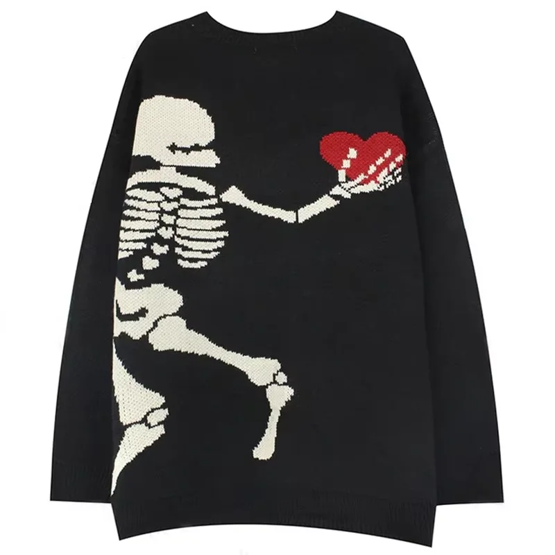 

Love Skull Sweater Male Knitwear 100% Wool Soft Comfortable Pullover Knit Winter Men's Clothing Y2k Hip Hop Oversize Sweaters
