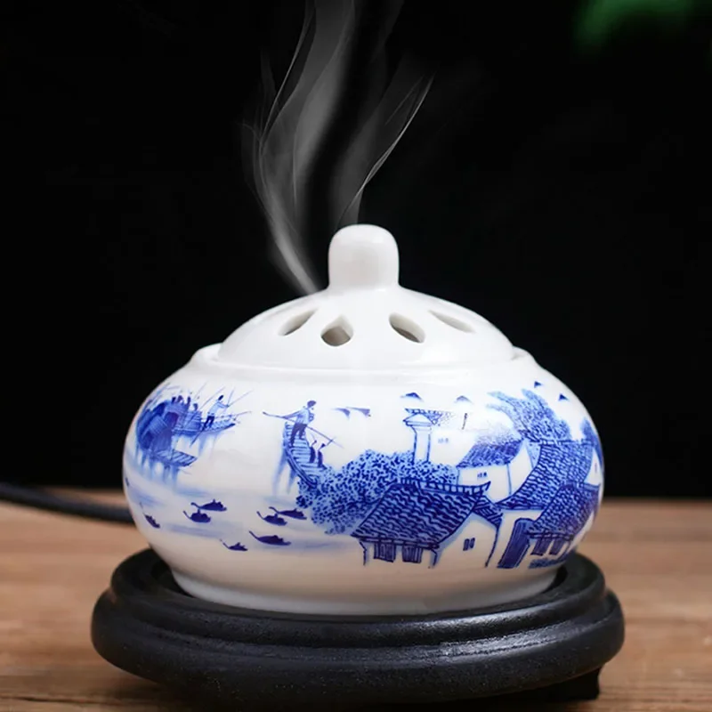 Y 220V Timed Temperature Regulation Incense Burner Ceramic Tea Warmer Electric Essential Oil Lamp for Home Decoration Ornaments