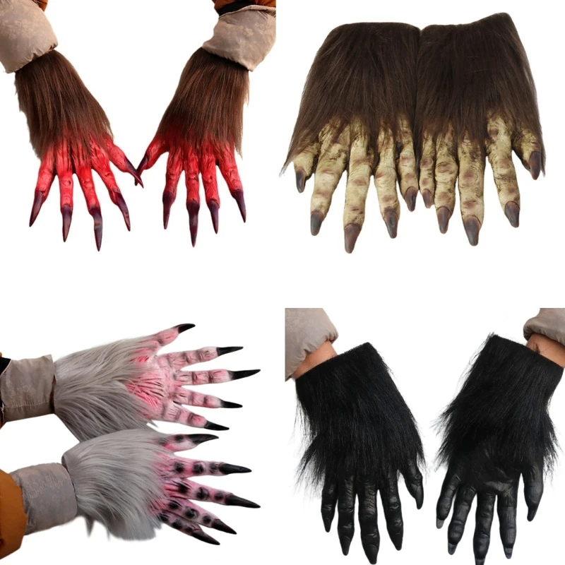 Scary Wolf Claw Mittens Women Men Spooky Glove Rubber Full Finger Mitten