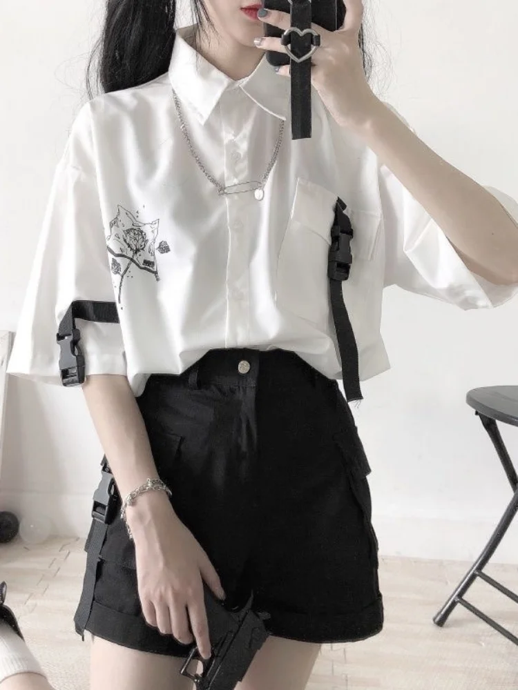 Women Summer Casual Loose Short Sleeve Pocket T Shirt  + Shorts Y2k Harajuku  Two Pieces Sets Chic Streetwear Outfits