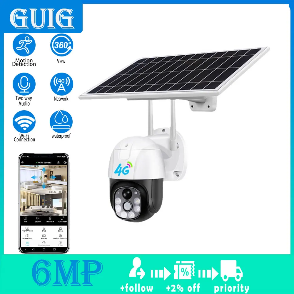 

6MP 4G Solar Camera Outdoor IP66 Waterproof Full Color Surveillance Two-way Voice Human Body Movement Detection Alarm Camera