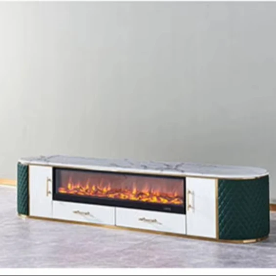 

&#Modern Electric Fireplace TV Stand Marble Top 120*40*45cm Black MDF Shelf Adjustable Height Elegant Living Room Furniture