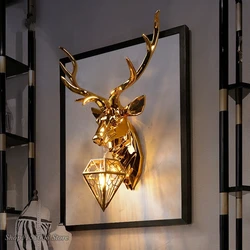 American Retro Deer LED Wall Lamps Antlers LED Wall Light Fixtures Modern Living Room Bedroom Bedside Wall Sconce Home Luminaire
