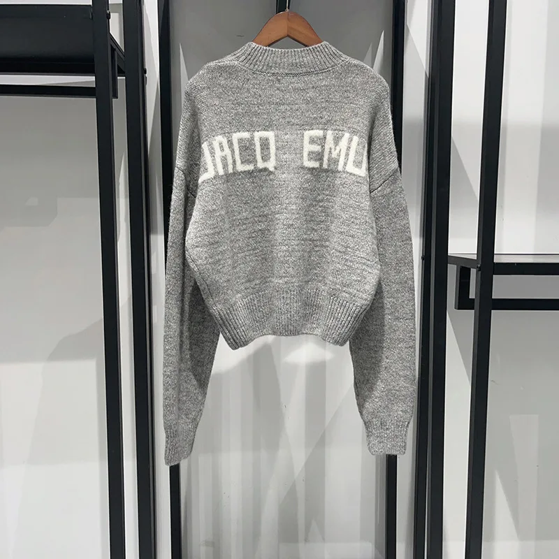 Sweater for Ladies 2024 New Autumn Letter Jacquard O-neck Loose Casual Slim Waist Long Sleeve Pullover