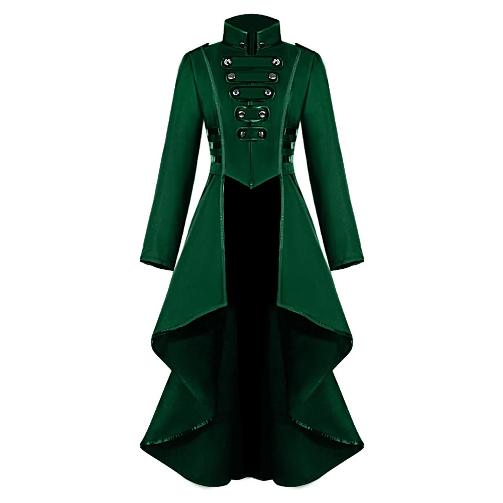 Fashion Women Vintage Steampunk Coat Jacket Punk Jacket Gothic Stand Collar Long Sleeve Irregular Swallowtail Skirt Hem Jackets