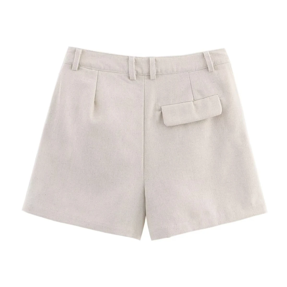 ชุดเซ็ตเสื้อกั๊กผ้าลินินผสมสีพื้นสำหรับผู้หญิง กางเกงขาสั้นเอวสูงทรงหลวมสบายๆ แฟชั่นลำลอง