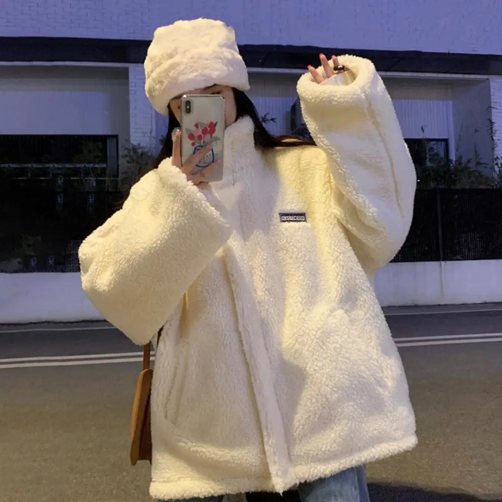 2026 Women Winter Coat Thick Fleece Stand Collar Neck Protection Zip-up Cardigan Long Sleeves Cold-proof Outerwear School Outdoo