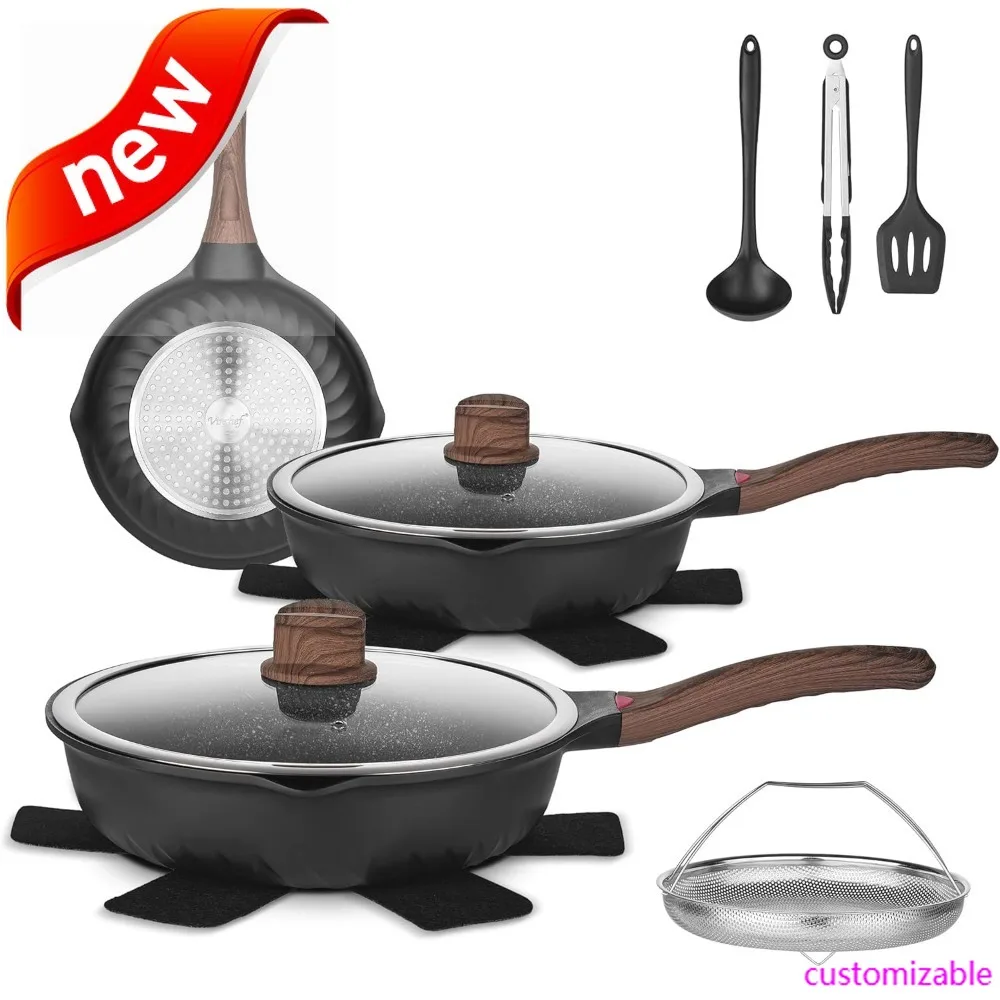 

НОВЫЙ набор кастрюль и сковородок, 12 наборов индукционной кухонной посуды с антипригарным покрытием, ручками Stay-Cool, сковороды и кастрюли с крышкой