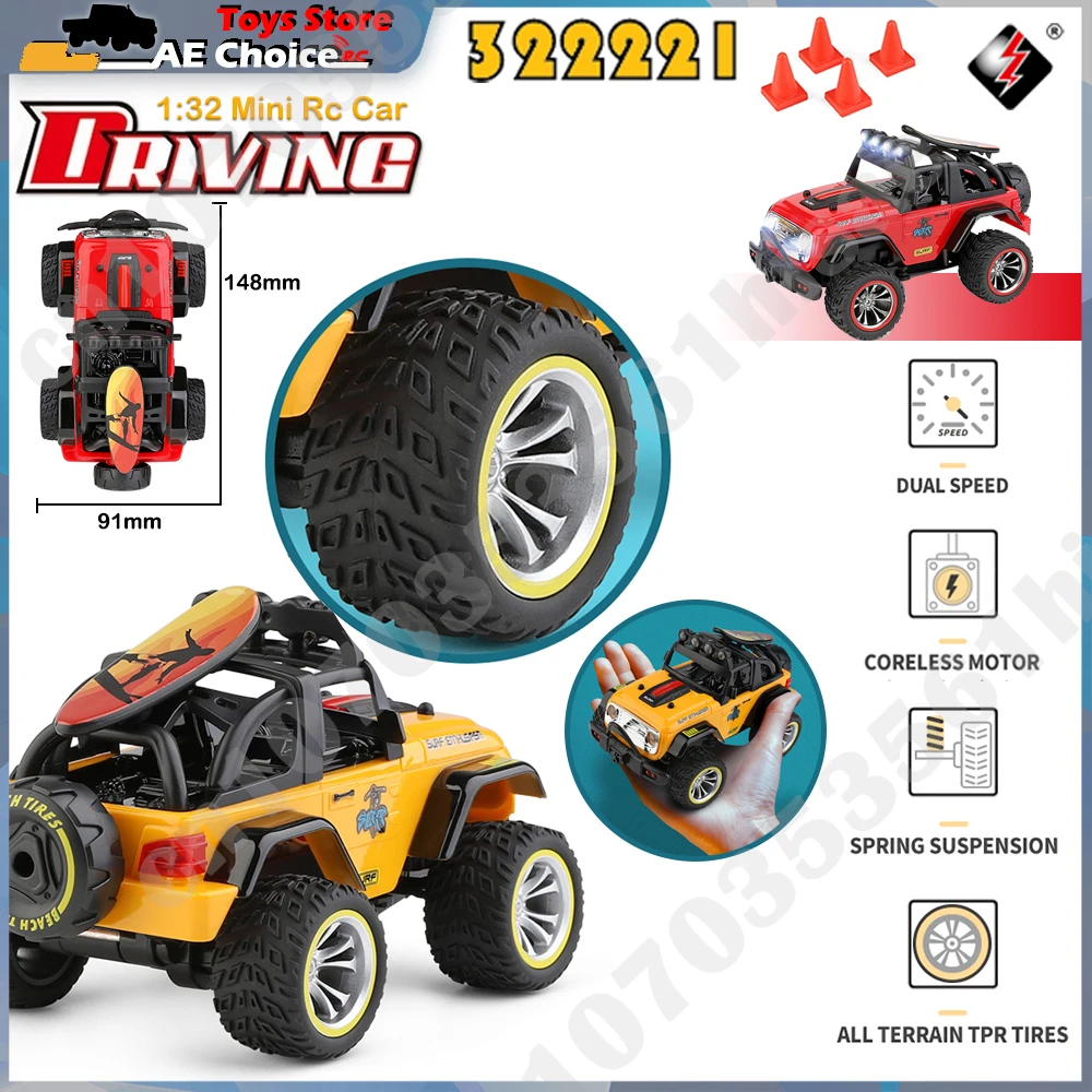 WLtoys 322221 1/32 Mini Rc Car 2.4G Remote Control LED Light 2WD Truck Off-Road Climbing 1:32 MiniRC Truck Toy Gift for Kid