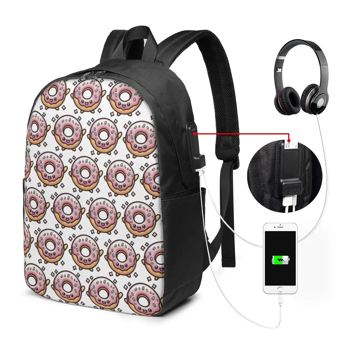 Cute Kawaii Cartoon Sweet Doughnut Backpack Travel Notebook Bag Computer College Student School Bag Laptop Shoulder Bags