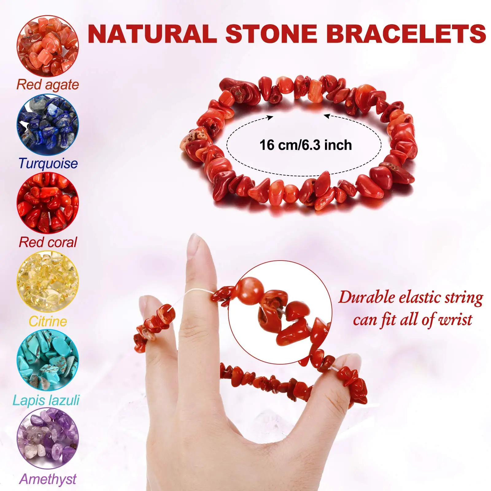 Natural Gemstone Bracelets Chakra Crystal Irregular Chips Beads Stretch Bracelets for Women Align Chakras Promote Communication