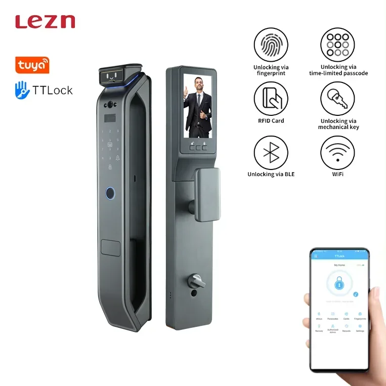 LEZN-Serrure de porte intelligente en alliage d'aluminium, clé à carte d'empreintes digitales OEM, Bluetooth, haute qualité, fabrication en usine, Tuya, K60