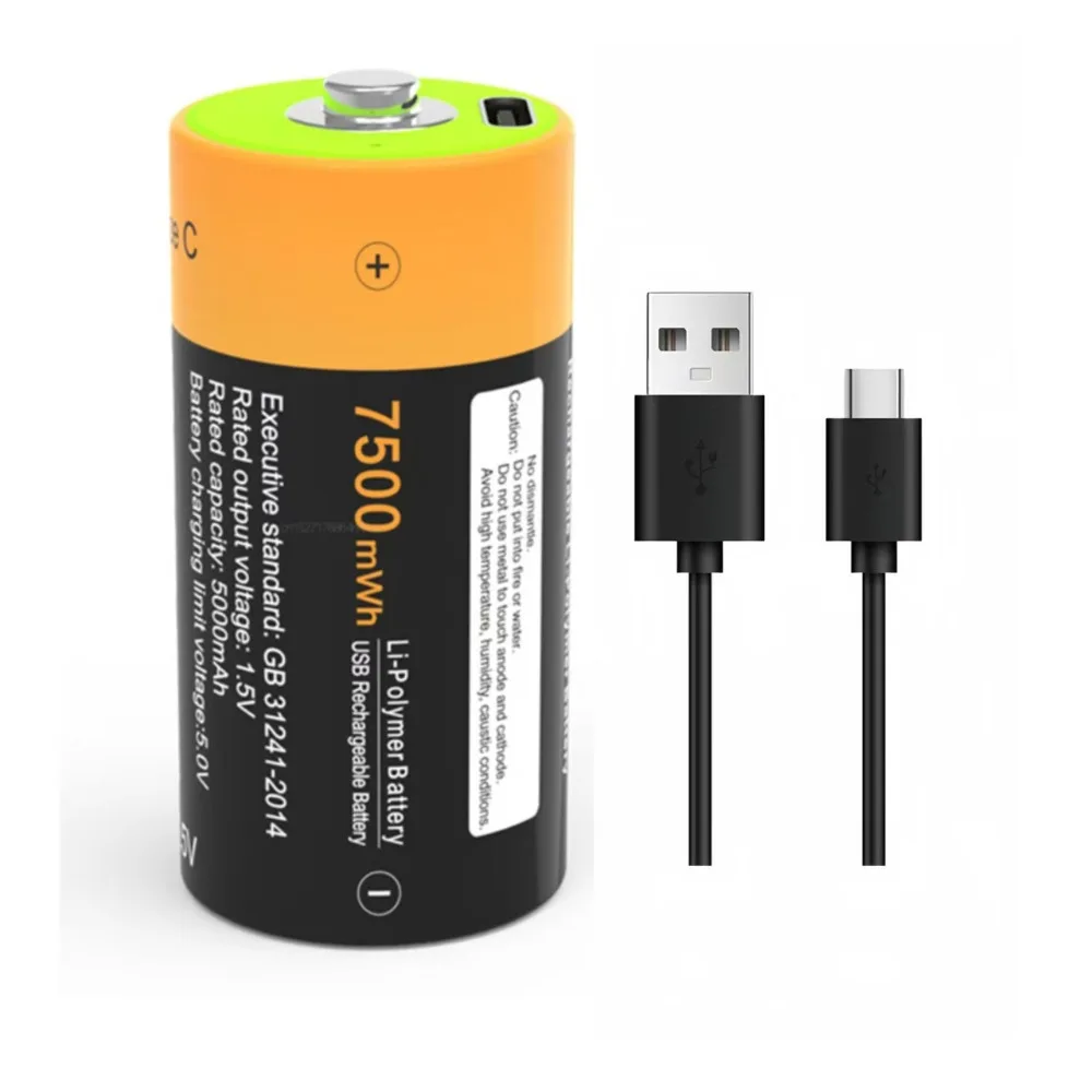 

1 шт./лот ZNTER 7500 МВтч аккумуляторная батарея размера C 1,5 В USB литиевая батарея фонарик радио камера специальная батарея