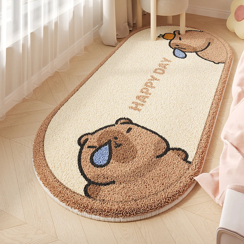 

Bedroom Carpet Room Soft Fluffy Bedside Rug Cute Cartoon Capibara Rugs Long Home Decor Non-slip Floor Mat Alfombra De Dormitorio