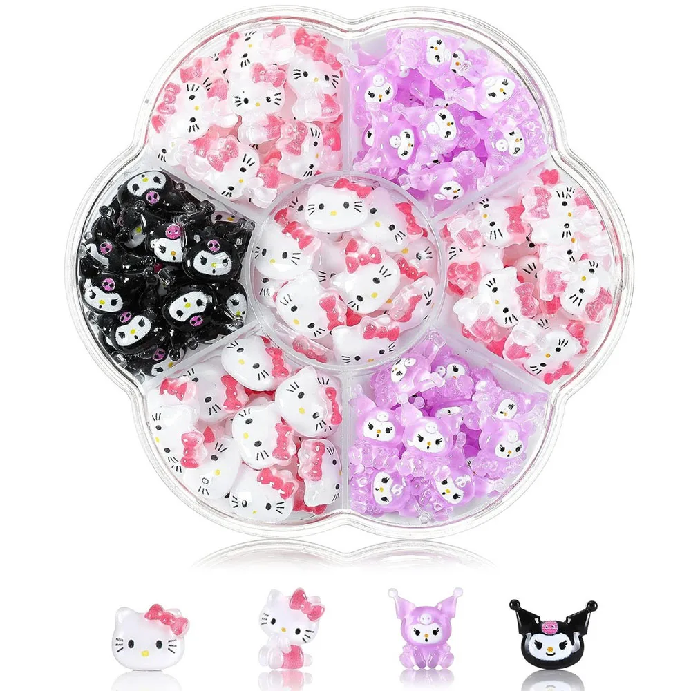 70 stücke sanrioed Charme Harz Cartoon Hello kitty Kuromi Nail Art Ornamente Melodie Halskette Schmuck DIY Anhänger Maniküre Zubehör