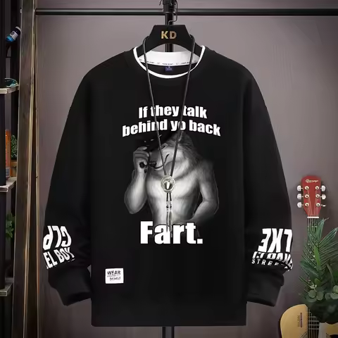 Humorous Funny Meme Emo Sweatshirts Men's Clothing Harajuku Streetwear Autumn Casual Fashionable Crewneck Pullovers