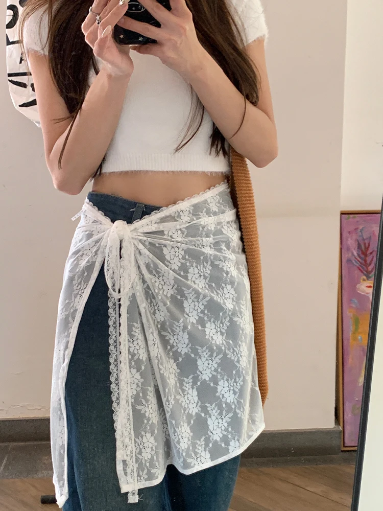 

Korean Version Solid Color Lace Fart Curtain Tie Sweet Half Skirt Versatile Apron Cover Skirt Fashion New Women's Clothing
