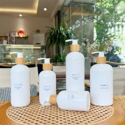 재사용 가능한 샴푸 샤워 젤 컨디셔너 비누 병, 대나무 펌프 바디 워시 로션 디펜서, 호텔 욕실 250 350 500ml