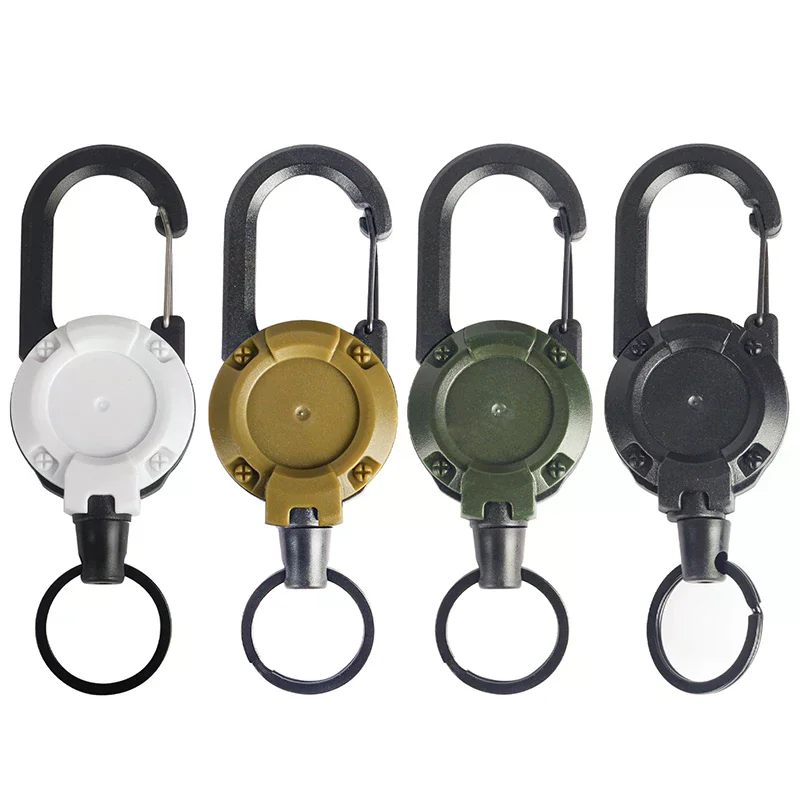 1pc Steel Wire Tactical Automatic Retractable Buckle Rope Camping Supplies Anti-theft Elastic Keychain Carabiner Buckle Rope
