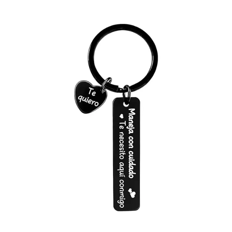 Drive Safe Keychain for Him  Spanish Message Maneja Con Cuidado Te Necesito Aqui Conmigo & Te Quiero Heart Car Accessories