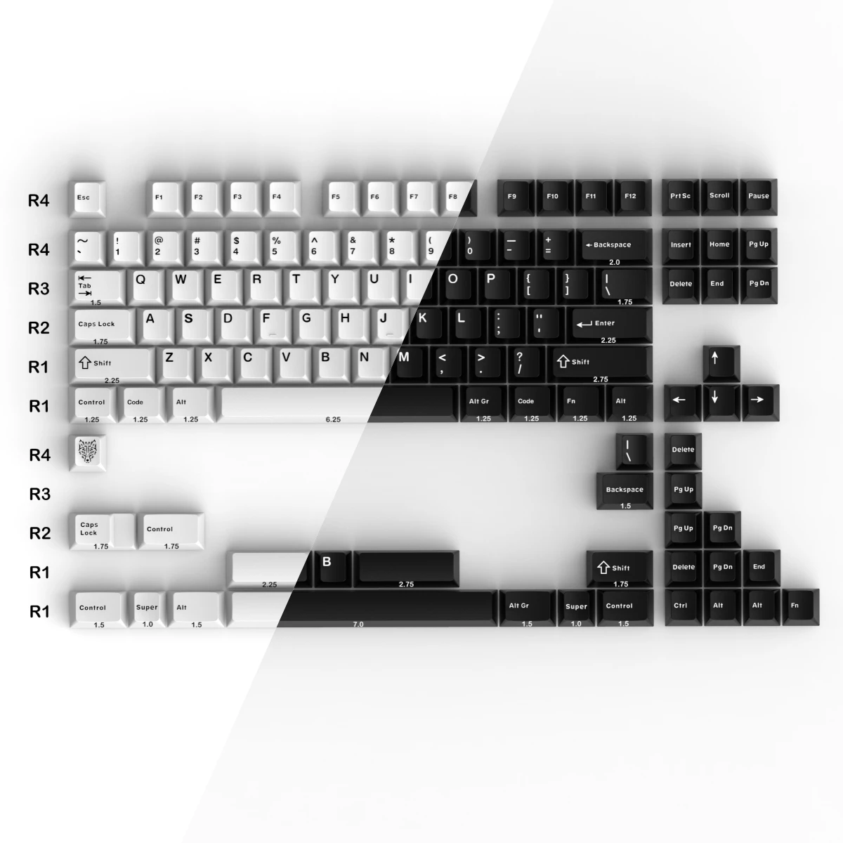 gmk-teclas bowwob de doble disparo 114 teclas pbt perfil cherry diseno alice color blanco y negro para teclados mecanicos 7u