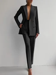 Elegant Blazer Suit and Wide Leg Pants Two 2 Piece Sets Outfits for Women 2024 Classic OL Work Street Outfit Tracksuit