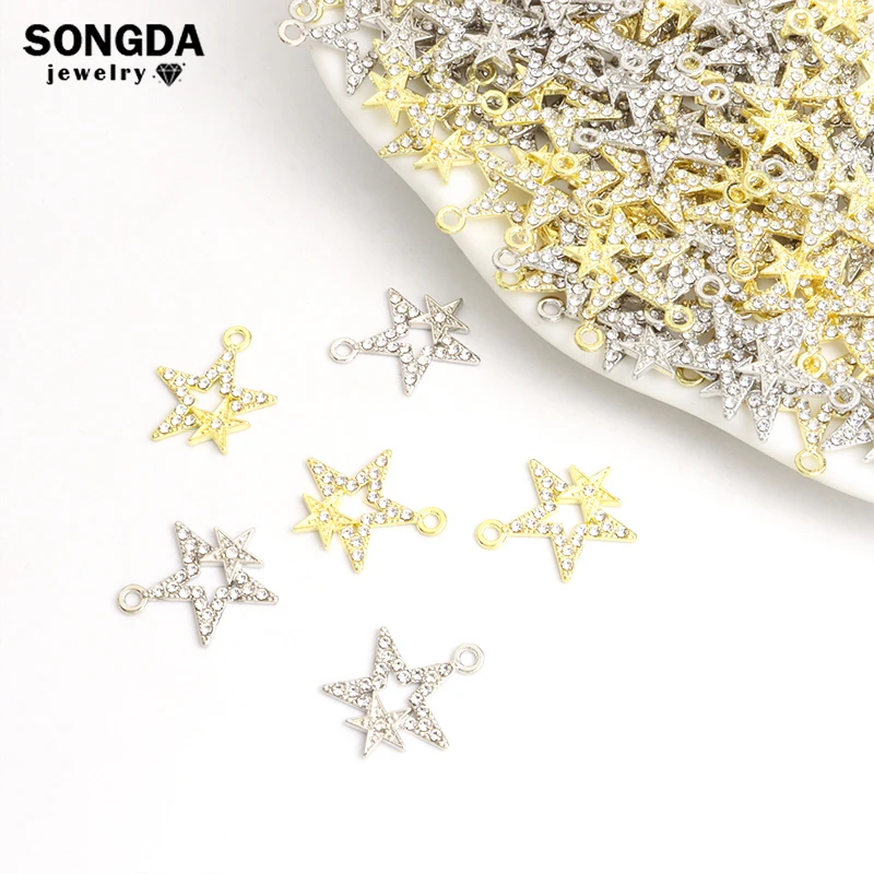 15pcs Fashion Hollow Out Double Star Charms Gold/Silver Plated Crystals Star Earrings Pendant Jewelry Making DIY Handmade Crafts