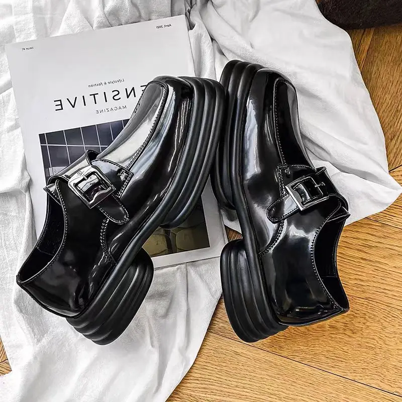 

Мужская мода вечерние платья для ночного клуба туфли на платформе без шнуровки из лакированной кожи туфли-монки дизайнерские лоферы с квадратным носком стильная обувь