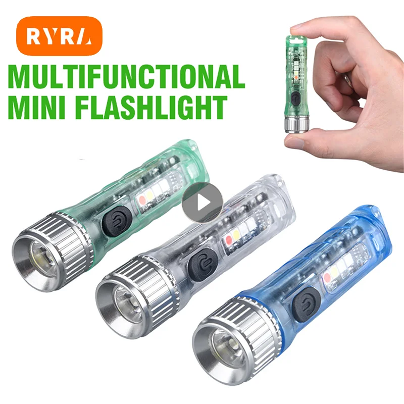 Mini Flashlight LED Multi-function Waterproof Keychain Flashlight Portable Powerful Waterproof Magnetic Warning Camping Light