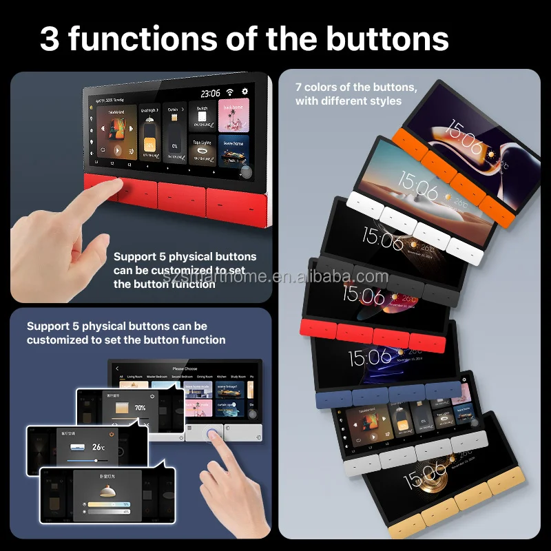 6.2 Inch WiFi Tuya Android 11 Smart Screen Touch Control Panel Multi-Function Smart Home Device With Music Amplifier 8 Buttons