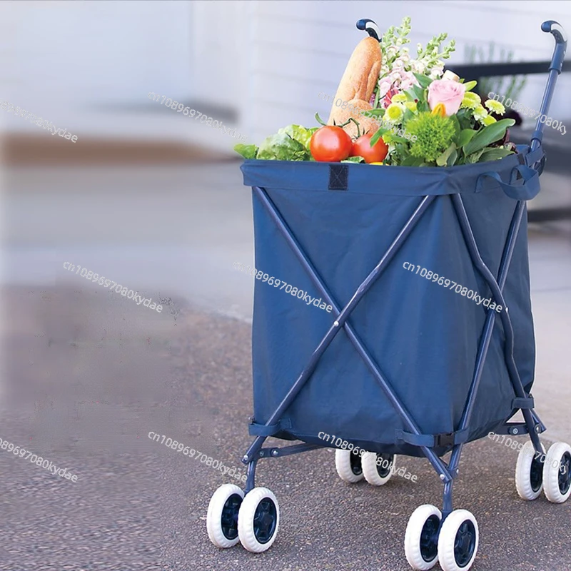 Folding Shopping Cart Grocery Cart  with Washable Cover Carbon Steel Utility Trolly Cart for Shopping Laundry Camping