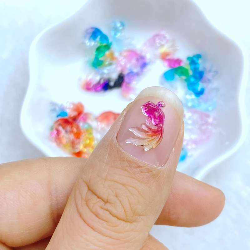 50Pcs New Cute 7*12mm Transparent Little Goldfish Series Resin  Flatback Ornament Jewelry Making Manicure Hairwear Accessories