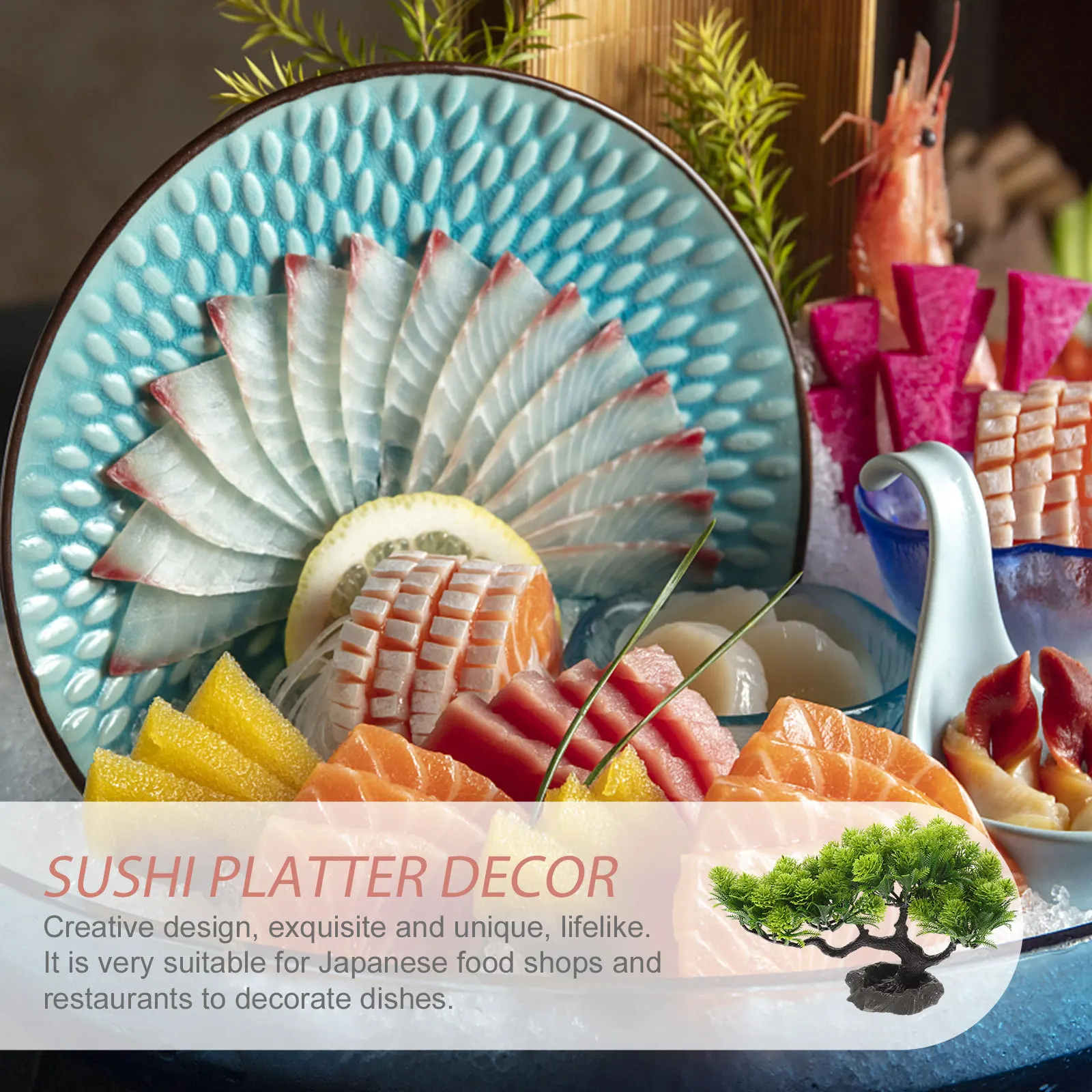 

Sashimi Dish Decoration Fake Pine Tree Sushi Plate Plant Platter Lifelike Natural Color Japanese Restaurant Supply Christmas