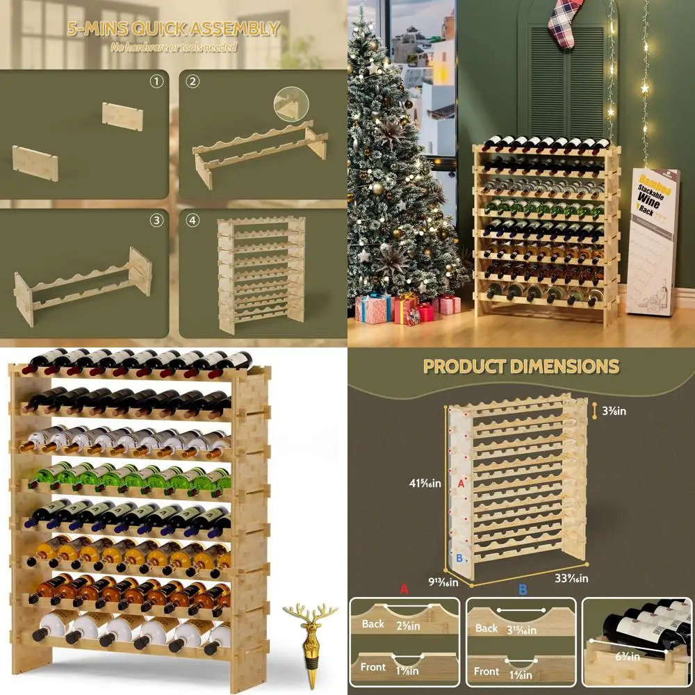 

8-ярусная бамбуковая подставка для вина, вмещает 69 бутылок, складной деревянный органайзер для хранения на кухне, в баре или столовой