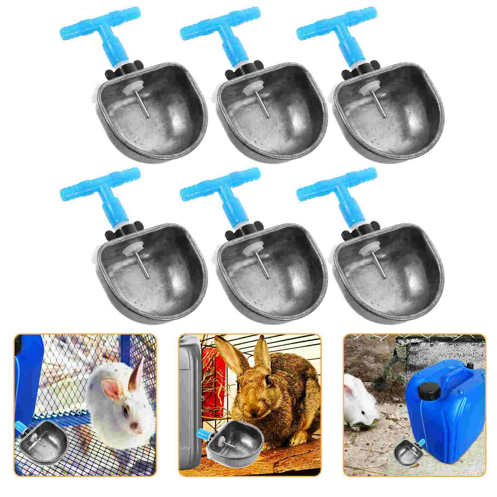 6 Pcs Conjoined Automatic Water Fountain for Rabbits Cage Stainless Steel Drinking Bowl